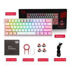 Redragon fizz k617 rgb usb mini teclado mecânico do jogo interruptor vermelho 61 chaves prendido cabo destacável, portátil para o curso na internet