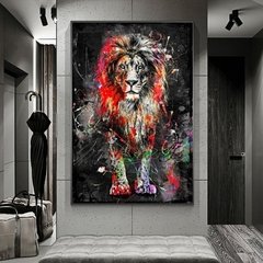 Pinturas abstratas de leões em tela, modernas e coloridas com animais, posteres e impressões para casa, arte de parede, imagens decorativas, sem moldura - Dr. Brauch