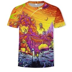 Camiseta com estampa moti, nova pintura a óleo, estilo verão, personalidade, impressão 3d, casal, camiseta de descompressão para cura