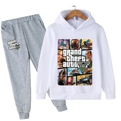 Imagem do GTA V 2021 outono moda da criança do bebê meninos dos desenhos animados roupa grande roubo auto manga longa hoodies topos + calças compridas 2 pçs conjunto terno esportivo