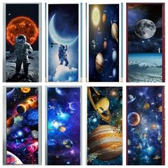 Astronauta Adesivo de porta Lua Terra Planeta Espaço porta Papéis de parede Adesivo de parede 3D Peel and Stick Vinil Quarto sala de estar Decoração Poster DIY Móveis geladeira porta adesivos na internet