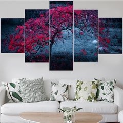 5 peças da arte da parede pintura lona árvore vermelha paisagem poster modular fotos decoração para casa moderna sala de estar frete grátis