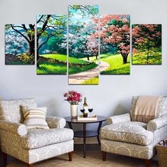 5 painéis de flor árvore primavera paisagem pintura da lona paisagem cartazes e impressões decoração para casa imagem da parede sala estar sem moldura - comprar online