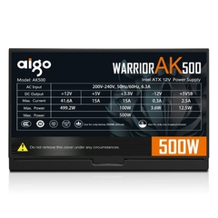 Aigo-AK Fonte de Alimentação para PC, Black Gaming, Quiet, 120mm, RGB Fan, 24P