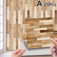 20pc pvc à prova dwaterproof água telha de grão de madeira adesivo cozinha banheiro auto adesivo parede sala estar quarto papel de parede decoração da sua casa