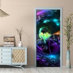 Astronauta Adesivo de porta Lua Terra Planeta Espaço porta Papéis de parede Adesivo de parede 3D Peel and Stick Vinil Quarto sala de estar Decoração Poster DIY Móveis geladeira porta adesivos