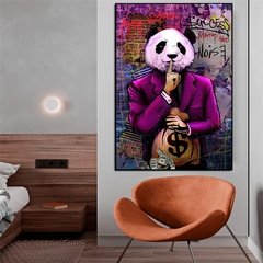 Graffiti arte pinturas a óleo dinheiro dólar panda arte da parede lona posters e cópias moderno imagem parede para sala de estar decoração casa - loja online