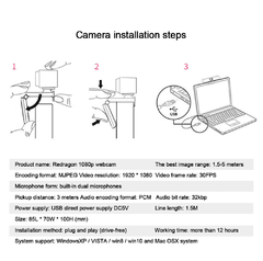 Imagem do Webcam REDRAGON GW900 APEX HD USB com Foco Automático, Microphone Integrado, 1920x1080P 30 FPS Câmera de Vídeo para Desktop Laptops PC Jogos