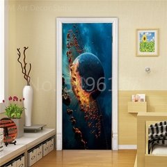 Astronauta Adesivo de porta Lua Terra Planeta Espaço porta Papéis de parede Adesivo de parede 3D Peel and Stick Vinil Quarto sala de estar Decoração Poster DIY Móveis geladeira porta adesivos - comprar online