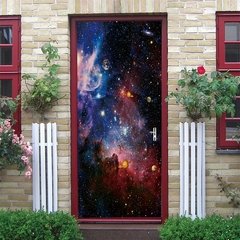 Imagem do Papel de parede com estampa de estrelas do céu, universo 3d, adesivo de porta, mural de pvc, decoração de quarto infantil, pôster de decoração para casa