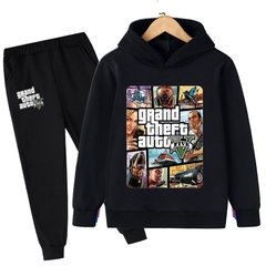 GTA V 2021 outono moda da criança do bebê meninos dos desenhos animados roupa grande roubo auto manga longa hoodies topos + calças compridas 2 pçs conjunto terno esportivo