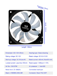 Imagem do Capa para computador redragon drive, ventoinha de resfriamento rgb com 4 pinos de 7 cores e 6 pinos