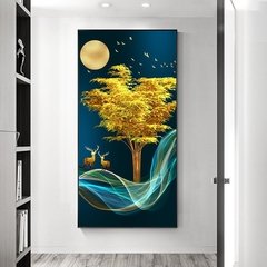 Arte de luxo moderna dourada, pedra dourada e árvore dourada, pintura de paisagem, imagens de arte para parede para sala de estar, decoração de casa (sem moldura)