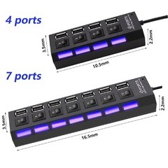 Usb 2.0 hub hub usb 2.0 multi usb divisor hub uso adaptador de energia 4/7 porto múltiplo expansor 2.0 hub usb com interruptor para pc - Dr. Brauch