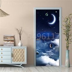 Astronauta Adesivo de porta Lua Terra Planeta Espaço porta Papéis de parede Adesivo de parede 3D Peel and Stick Vinil Quarto sala de estar Decoração Poster DIY Móveis geladeira porta adesivos na internet