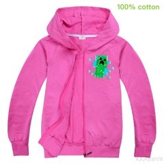 Imagem do Minecraft primavera e outono crianças casaco meninos e meninas dos desenhos animados com capuz zíper cardigan roupas