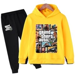 GTA V 2021 outono moda da criança do bebê meninos dos desenhos animados roupa grande roubo auto manga longa hoodies topos + calças compridas 2 pçs conjunto terno esportivo na internet