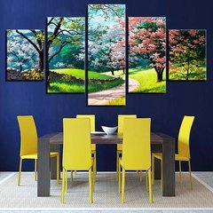 5 painéis de flor árvore primavera paisagem pintura da lona paisagem cartazes e impressões decoração para casa imagem da parede sala estar sem moldura - comprar online