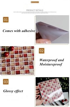 Papel de parede adesivo de mosaico 10cm, 20 peças, impermeável, adesivo de banheiro, cozinha, resistente à óleo - comprar online