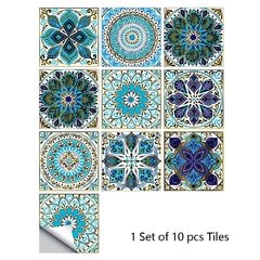 10/15/20/30cm colorido mandala estilo telha adesivo cozinha/banheiro guarda-roupa superfície brilhante arte mural casca & vara decalques de parede - comprar online