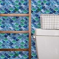 Fã-forma auto-adesivo à prova dtile água telha adesivos de parede decoração do banheiro telhas escamas de peixe telhas cozinha à prova de óleo papéis de parede 6p - loja online