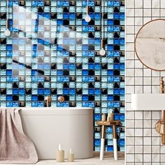 10 pçs/set Liso Azul Filme Duro de Cristal Mosaico Azulejos Etiqueta Living Room Decor Wall Stickers Peel & Vara Removível PVC Papel De Parede