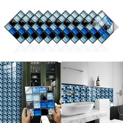 Imagem do 10 pçs/set Liso Azul Filme Duro de Cristal Mosaico Azulejos Etiqueta Living Room Decor Wall Stickers Peel & Vara Removível PVC Papel De Parede