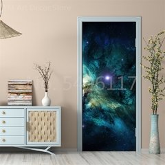 Imagem do Astronauta Adesivo de porta Lua Terra Planeta Espaço porta Papéis de parede Adesivo de parede 3D Peel and Stick Vinil Quarto sala de estar Decoração Poster DIY Móveis geladeira porta adesivos