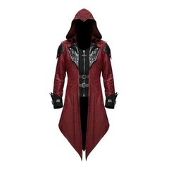 2022 masculino trench coat couro com capuz gótico medieval renascentista retro punk assassino creed casacos de manga longa S-3XL - comprar online