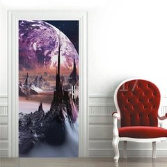 Imagem do Astronauta Adesivo de porta Lua Terra Planeta Espaço porta Papéis de parede Adesivo de parede 3D Peel and Stick Vinil Quarto sala de estar Decoração Poster DIY Móveis geladeira porta adesivos