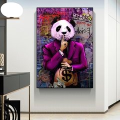 Graffiti arte pinturas a óleo dinheiro dólar panda arte da parede lona posters e cópias moderno imagem parede para sala de estar decoração casa - loja online