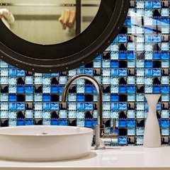 10 pçs/set Liso Azul Filme Duro de Cristal Mosaico Azulejos Etiqueta Living Room Decor Wall Stickers Peel & Vara Removível PVC Papel De Parede - comprar online