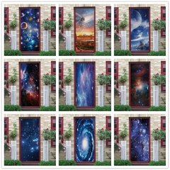 Imagem do Papel de parede com estampa de estrelas do céu, universo 3d, adesivo de porta, mural de pvc, decoração de quarto infantil, pôster de decoração para casa