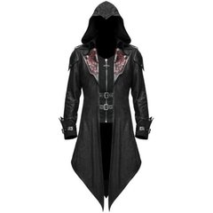 2022 masculino trench coat couro com capuz gótico medieval renascentista retro punk assassino creed casacos de manga longa S-3XL - loja online