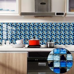 10 pçs/set Liso Azul Filme Duro de Cristal Mosaico Azulejos Etiqueta Living Room Decor Wall Stickers Peel & Vara Removível PVC Papel De Parede