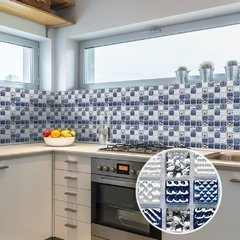 Adesivos de parede de mosaico de mármore, adesivos de parede plano 2d, capas impressas para cozinha, banheiro, descascar e vara, à prova d'água, mural de arte com 10 peças