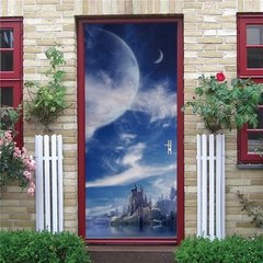 Papel de parede com estampa de estrelas do céu, universo 3d, adesivo de porta, mural de pvc, decoração de quarto infantil, pôster de decoração para casa