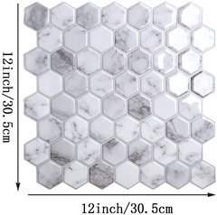 Adesivo de vinil hexágono com textura de pedra branca, papel de parede autoadesivo, azulejos quadrados para cozinha e banheiro (1 folha) na internet