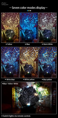 Imagem do Luminária led com estrelas para decoração, luz noturna para quarto das crianças, decoração rotativa, berçário estrelado, céu, mesa planetária