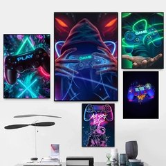 Gamer sala gamepad jogo playstation colorido pintura em tela posters impressão arte da parede fotos meninos quarto sala de jogos decoração casa na internet