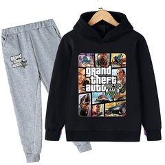 GTA V 2021 outono moda da criança do bebê meninos dos desenhos animados roupa grande roubo auto manga longa hoodies topos + calças compridas 2 pçs conjunto terno esportivo na internet