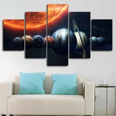 Quadro de lona com 5 painéis, arte de pintura em tela, para decoração de parede, sem moldura, 8 planetas, sistema solar - comprar online