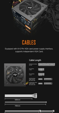 Aigo-AK Fonte de Alimentação para PC, Black Gaming, Quiet, 120mm, RGB Fan, 24P