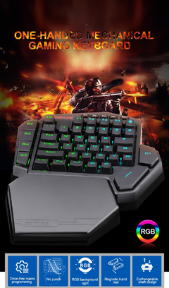 Redragon diti k585 rgb 42 teclas, teclado mecânico com deisgn azul para jogos programáveis macro 7 teclas para fps lol/pubg na internet