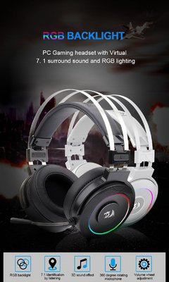 Redragon lamia h320 rgb backlighting gaming headphone, 7.1 usb surround som computador fones de ouvido com microfone suporte na internet