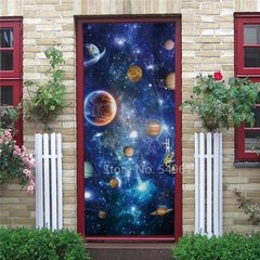 Astronauta Adesivo de porta Lua Terra Planeta Espaço porta Papéis de parede Adesivo de parede 3D Peel and Stick Vinil Quarto sala de estar Decoração Poster DIY Móveis geladeira porta adesivos - loja online