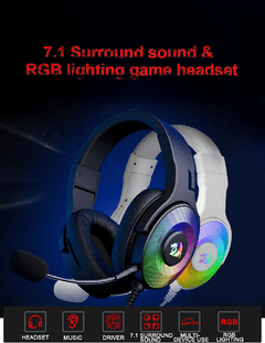 Redragon-fone de ouvido pandora h350 rgb iluminado, fones de ouvido para jogos, com som surround usb 7.1, microfone na internet