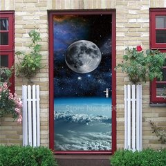 Astronauta Adesivo de porta Lua Terra Planeta Espaço porta Papéis de parede Adesivo de parede 3D Peel and Stick Vinil Quarto sala de estar Decoração Poster DIY Móveis geladeira porta adesivos - Dr. Brauch