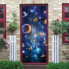 Imagem do Astronauta Adesivo de porta Lua Terra Planeta Espaço porta Papéis de parede Adesivo de parede 3D Peel and Stick Vinil Quarto sala de estar Decoração Poster DIY Móveis geladeira porta adesivos