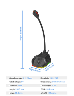 Imagem do Redragon stix gm99 microfone usb rgb, discurso de escritório para estúdio, profissional, com fio, para pc, computador portátil